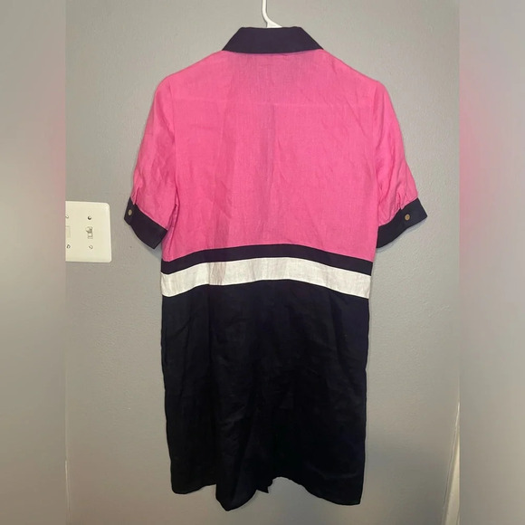 Court & Rowe 100% Linen Colorblock Short Sleeve Shirt Dress- pink/Navy Size S - Picture 4 of 7